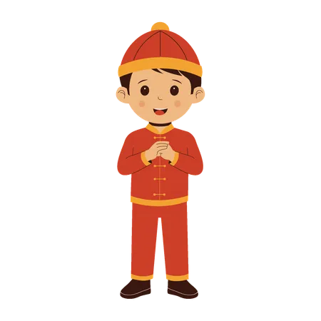 Cute Chinese Kids Boy Costume  Illustration