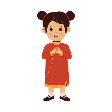 Cute Chinese Kids Girl Costume  Illustration