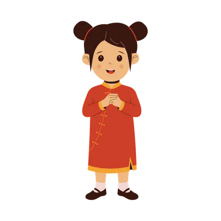 Cute Chinese Kids Girl Costume  Illustration