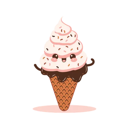 Cute Chocolate Cone Ice Cream  Illustration