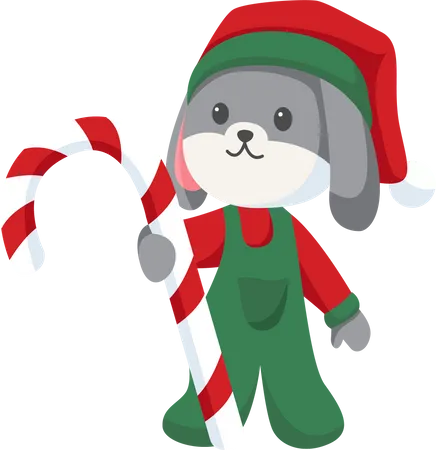 Cute Christmas Bunny with candy Illustration