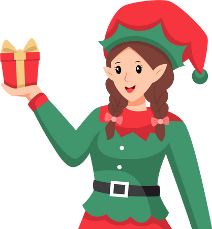 Cute Christmas Elf Girl  Illustration