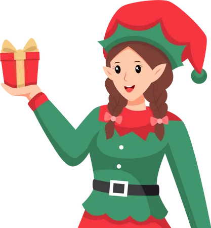 Cute Christmas Elf Girl  Illustration