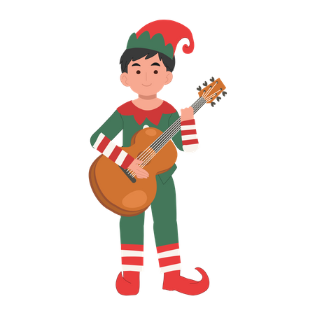 Cute christmas elf girl is playing guitar  Illustration