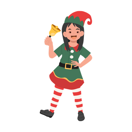 Cute christmas elf kid is ringing the bell  Illustration