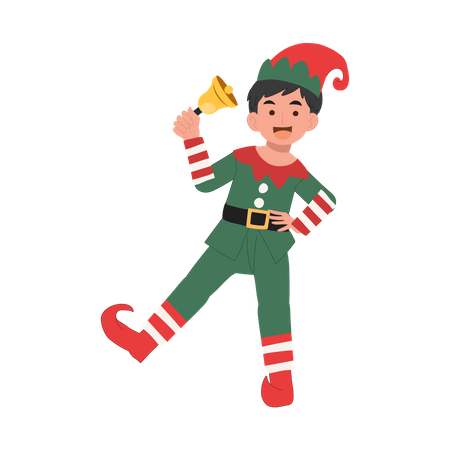 Cute christmas elf kid is ringing the bell  Illustration