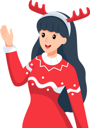 Cute Christmas Girl saying helloo  Illustration