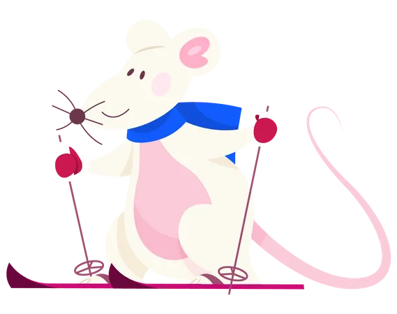 Cute Christmas rat do skiing Illustration