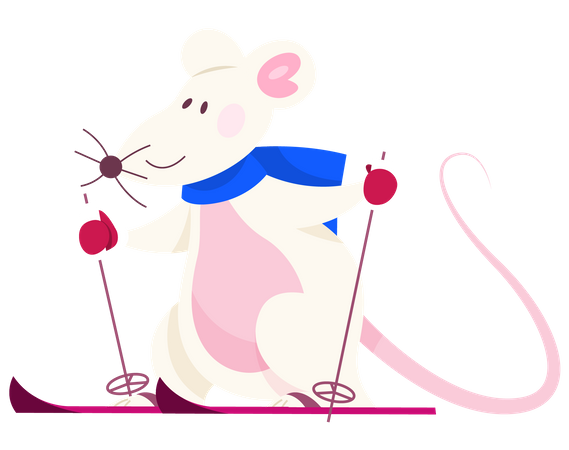 Cute Christmas rat do skiing  Illustration