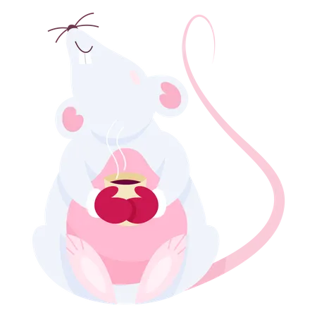 Cute Christmas rat drinking hot coffee  Illustration