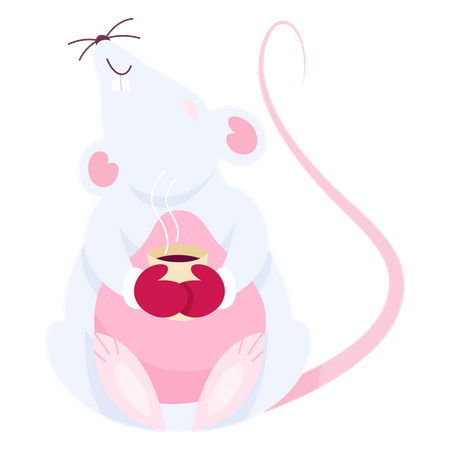 Cute Christmas rat drinking hot coffee  Illustration