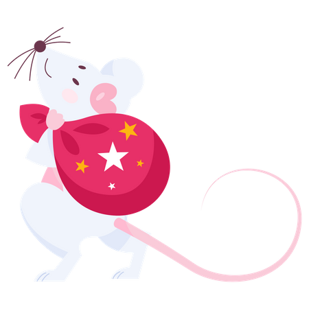 Cute Christmas rat holding gift bag  Illustration