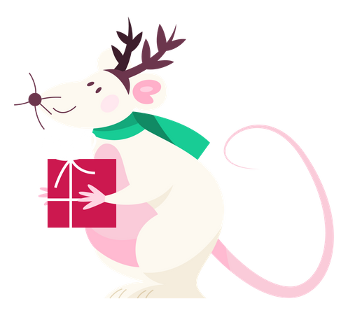 Cute Christmas rat holding gift box  Illustration