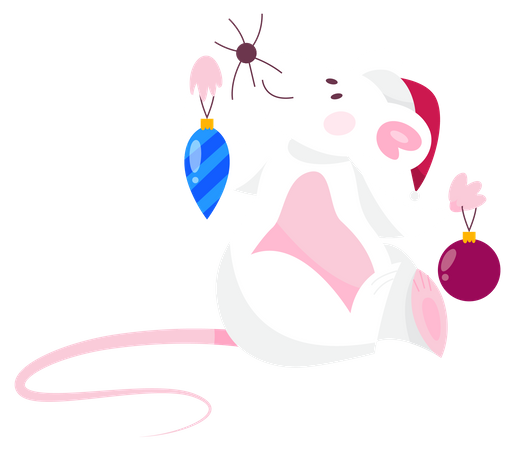 Cute Christmas rat with decorative items Illustration