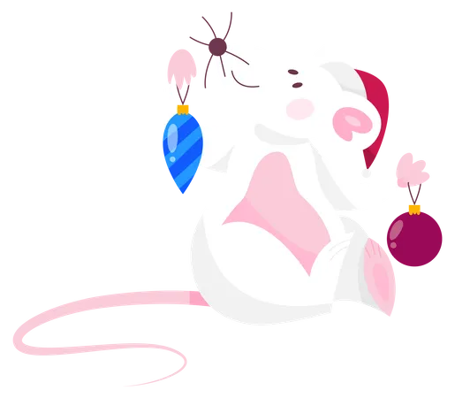Cute Christmas rat with decorative items Illustration