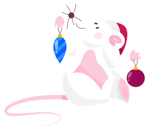 Cute Christmas rat with decorative items  Illustration