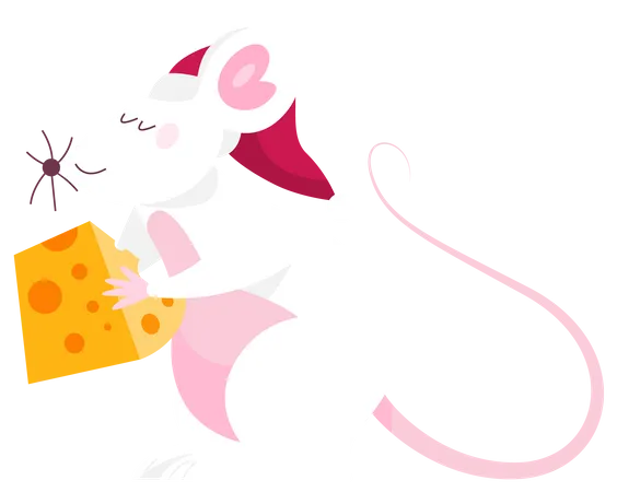 Cute Christmas rat with piece of cheese Illustration