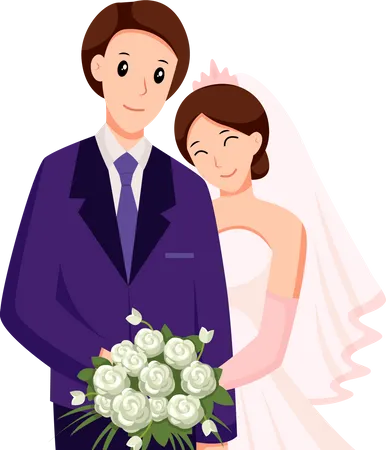 Cute Couple at Wedding  Illustration