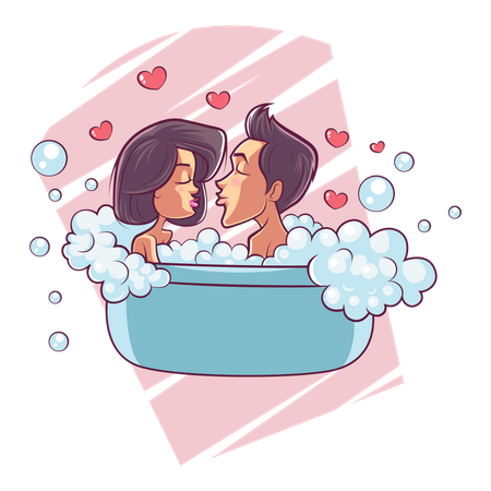 Cute couple bathing in bathtub  Illustration