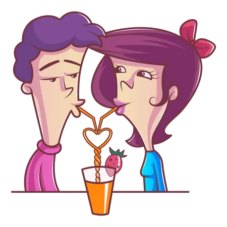 Cute couple drinking juice Illustration