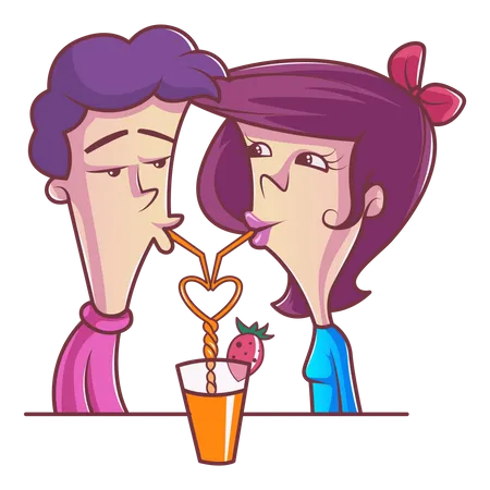 Cute couple drinking juice  Illustration