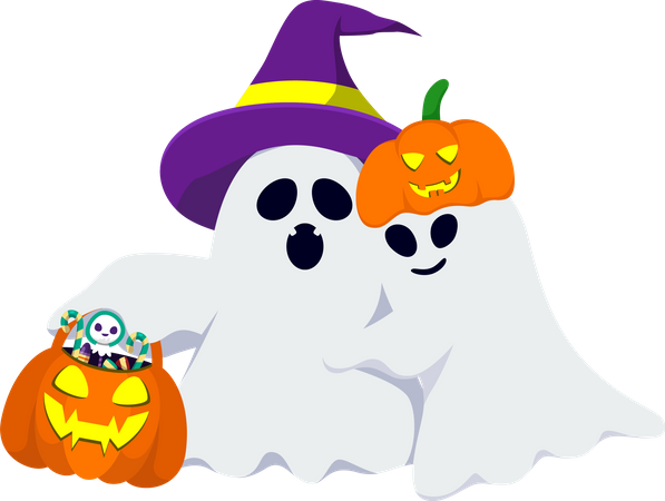 Cute Couple Ghost  Illustration