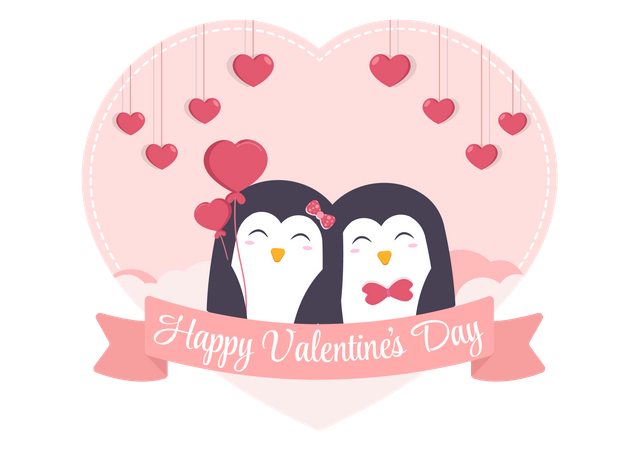 Cute Couple Penguin Illustration