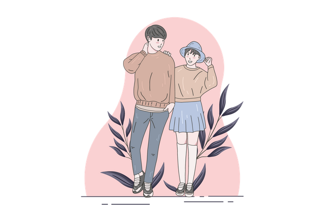 Cute couple pose together  Illustration