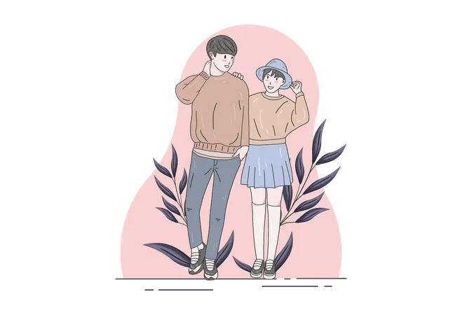 Cute couple pose together  Illustration