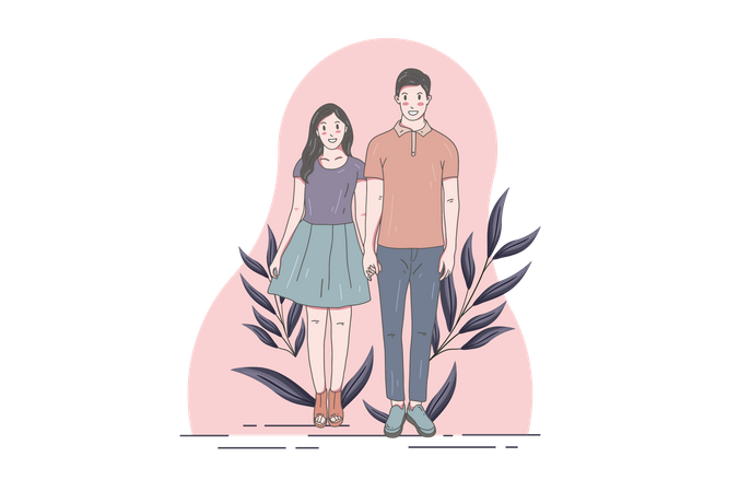 Cute couple stand together for picture Illustration