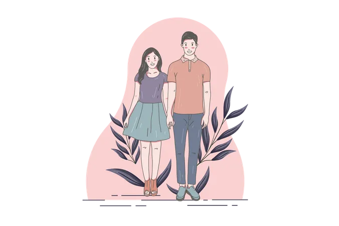 Cute couple stand together for picture  Illustration