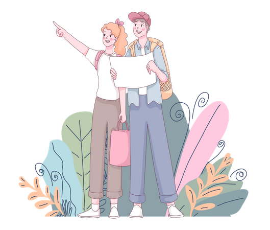 Cute couple travelling together Illustration
