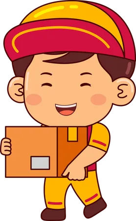 Cute Courier Boy Holding Logistic  Illustration