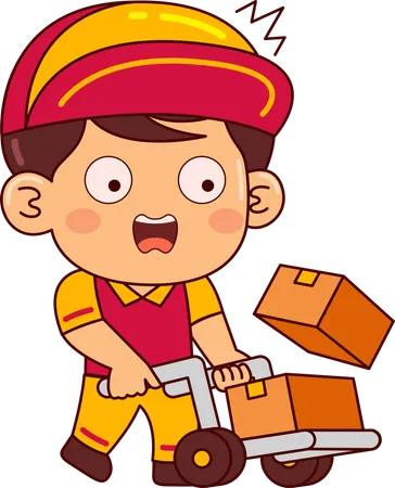Cute Courier Boy Holding Logistic Cart  Illustration