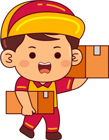 Cute courier boy holding parcel  Illustration