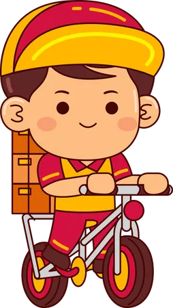 Cute courier boy riding bicycle  Illustration