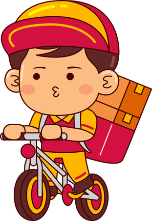 Cute Courier Boy Riding Cycle Delivery  Illustration