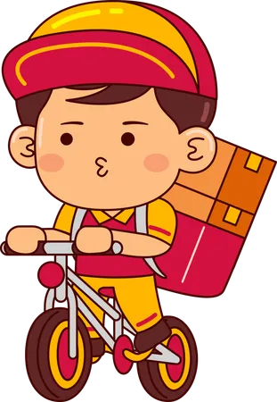 Cute Courier Boy Riding Cycle Delivery  Illustration