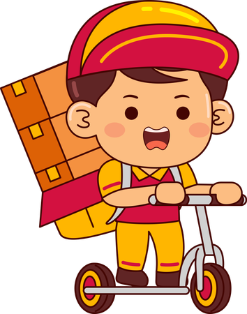Cute Courier Boy Riding Scooter For Delivery  Illustration
