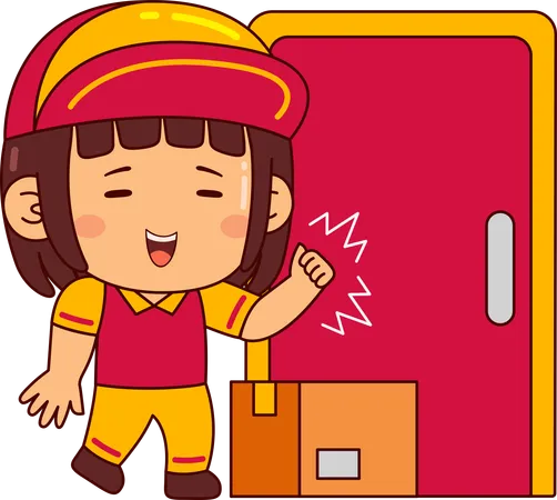 Cute Courier Girl Cartoon Character Illustration