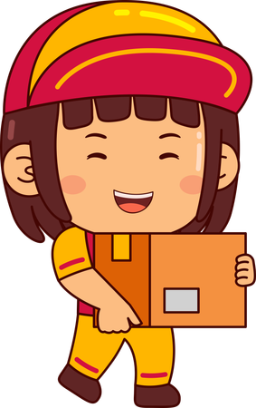 Cute Courier Girl Holding Box  Illustration