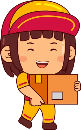 Cute Courier Girl Holding Box  Illustration
