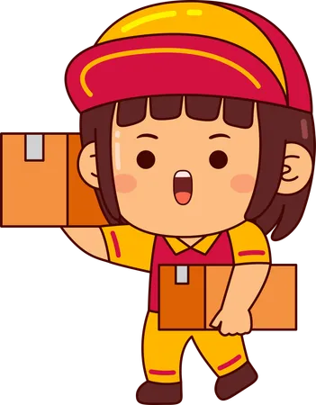 Cute courier girl holding package  Illustration