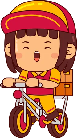 Cute courier girl riding bicycle with parcel  Illustration
