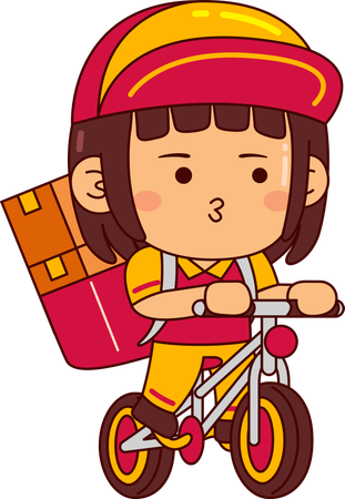 Cute Courier Girl Riding Cycle Delivery  Illustration
