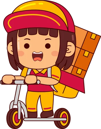 Cute Courier Girl Riding Scooter For Delivery  Illustration