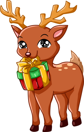 Cute deer carrying Christmas gift  Illustration