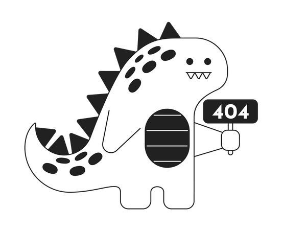 かわいい恐竜が看板を持っている黒と白のエラー 404  イラスト
