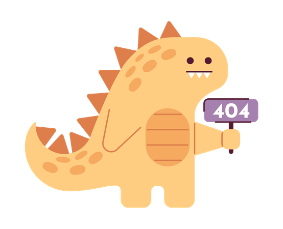 Cute dinosaur holds sign error 404  Illustration