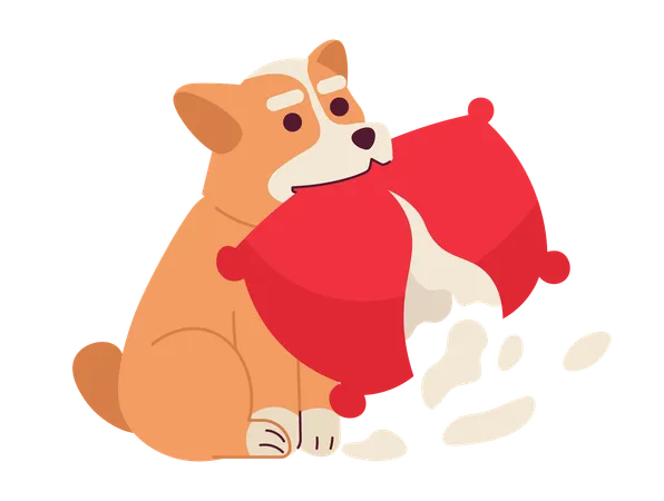 Cute dog chewing pillow  イラスト